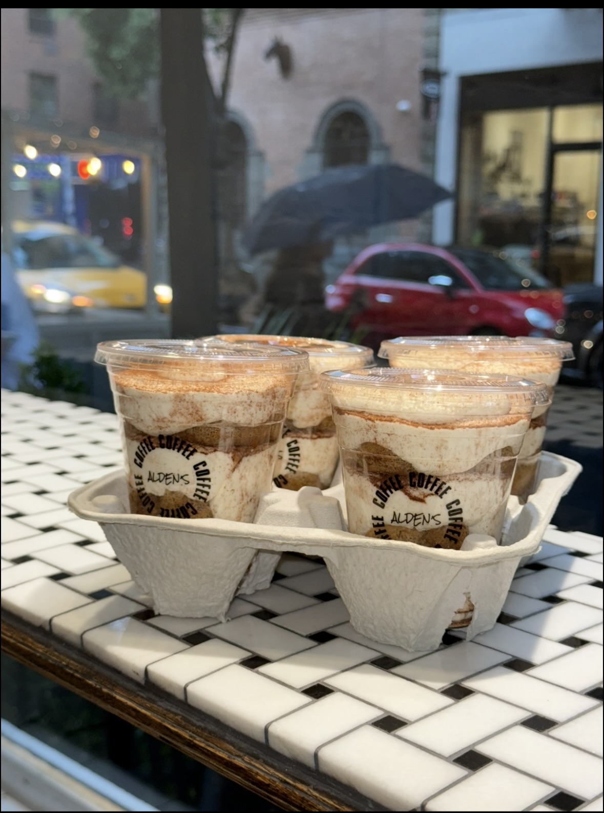 Alden's tiramisu boxes at the counter